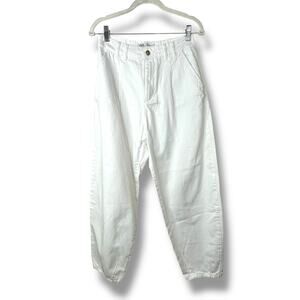 Zara White High Waist Barrel Leg Mom Jean Pleat Cotton Denim Jeans Size 4